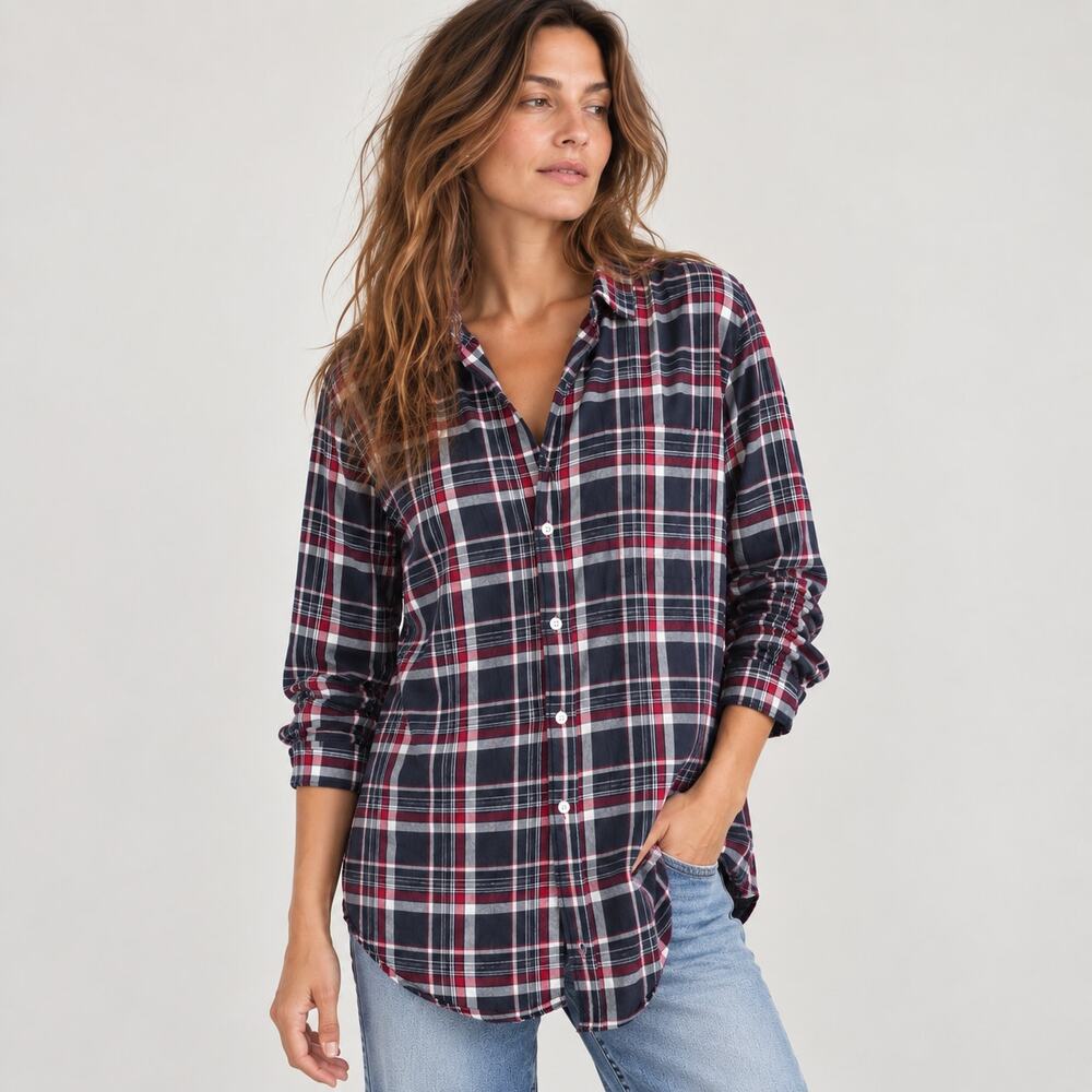 Frank & Eileen Women's Navy Red Plaid Button up Shirt size Large